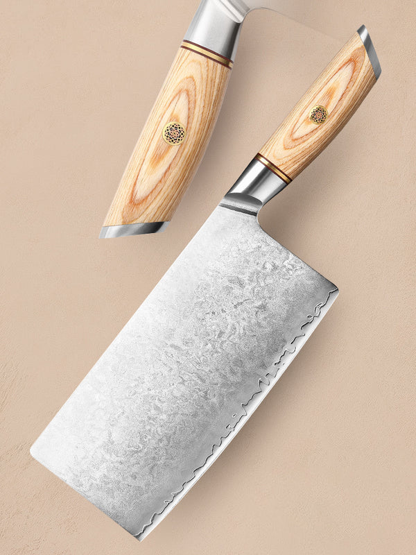 B37S 7.5 Inch Cleaver Knife, 3 Layers Composite Steel Having Pakka Wood Handle