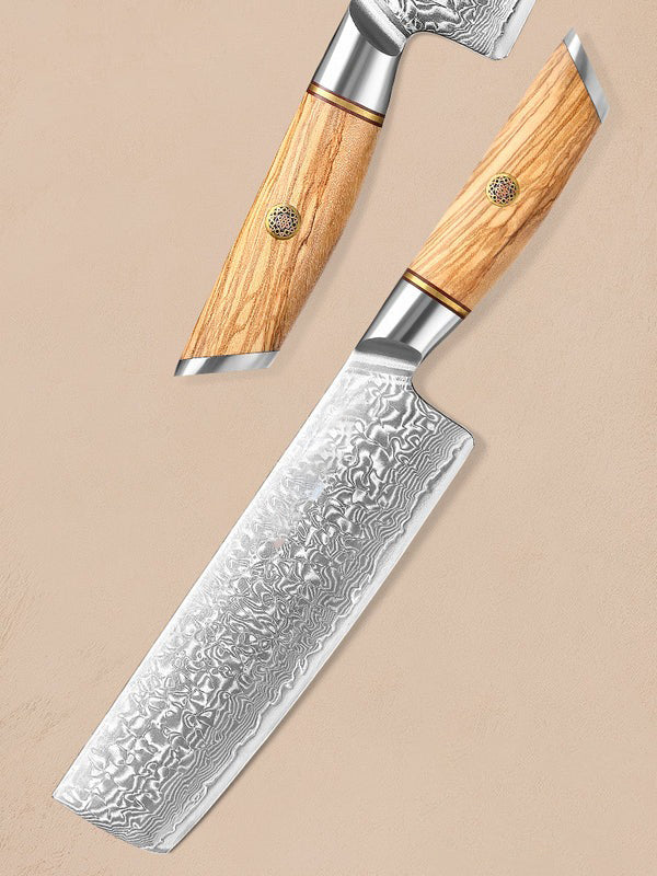 X01 7.5 Inch Nakiri Knife, 73 LAYERS Damascus Steel with Poweder Having Olive Wood Handle