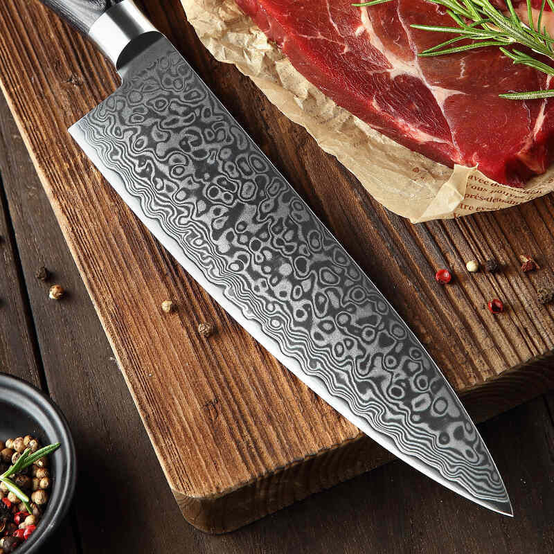 B20 8inch Chef Knife, 67 Layers Damascus Steel Having Pakka Wood Handle