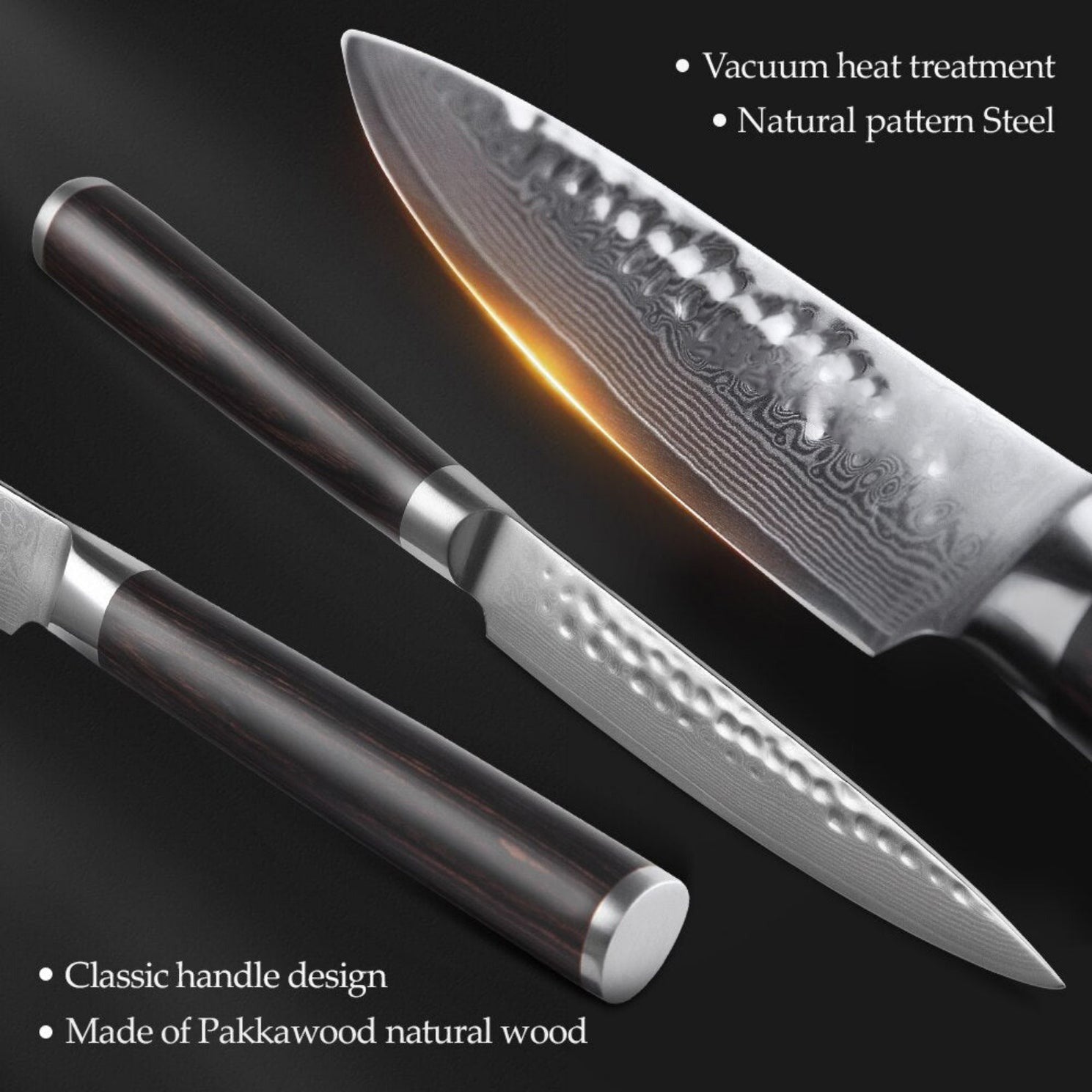 "B1Z 2pcs Knife Set 1 pc 8 inch chef knife, 1 pc 5 inch utility knife 67 Layers Damascus steel having Nature ebony Wood Handle