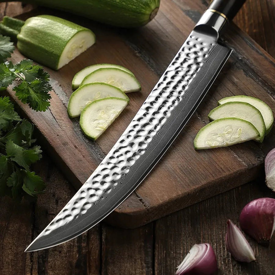 B1Z 10 inch Carving Knife 67 Layers Damascus steel with Nature ebony Wood Handle Used for Slicing thin cuts of large, Cooked Meats