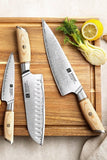 Blissful Edge Series 3pcs Damascus Steel Chef, Santoku And Utility Knife Set