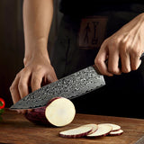 B20 2pcs Damascus Knife Set, 1 Pc 8 Inch Chef Knife, 1 Pc 5 Inch Utility Knife Having Pakka Wood Handle