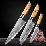 B37S 3pcs Knife Set, 3 Layers Composite Steel Having Pakka Wood Handle