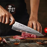 B30R 7pcs Knife Set , 1 Pc 8 ″ Chef Knife , 1 Pc 7 ″ Santoku Knife, 1 Pc 5 ″ Utility Knife , 1 Pc 8 ″ Bread Knife , 1 Pc 3.5 ″ Paring Knife, 1 Pc 8 ″ Scissor, 1 Pc Woooden Holder Having 73 Layers Damascus Steel With 14Cr14V3MoNb Powder Steel
