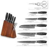 B20 7pcs Damascus Knife Set, 1 Pc 8 ″ Chef Knife, 1 Pc 5 ″ Utility Knife, 1 Pc 7 ″ Santoku Knife, 1 Pc 8 ″ Carving Knife, 1 Pc 3.5 ″ Paring Knife  1 Pc Scissor, 1 Pc Woooden Holder Having Pakka Wood Handle