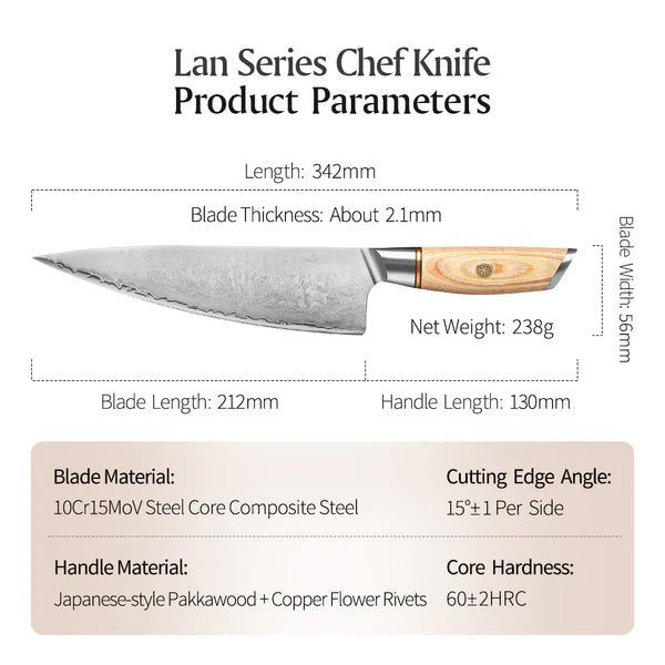 Blissful Edge 8.5 Inch Composite Steel Chef Knife Having Pakka Wood Handle