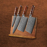 B13R 5pcs Damascus Knife Set, 1 Pc 8″ Chef Knife, 1 Pc 5″ Utility Knife, 1 Pc 7″ Santoku Knife, 1 Pc 7″ Cleaver Knife, 1 Pc Magnet Stand Having Nature Rosewood with Triple Rivets Handle