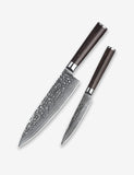 "B1Z 2pcs Knife Set 1 pc 8 inch chef knife, 1 pc 5 inch utility knife 67 Layers Damascus steel having Nature ebony Wood Handle