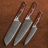 B27 3pcs Knife Set, 1 Pc 8.5 ″ Chef Knife, 1 Pc 7 ″ Santoku Knife, 1 Pc 5 ″ Utility Knife Having Nature Rosewood With Triple Rivets Handle