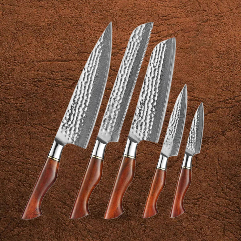 B30R 5pcs Knife Set, 73 layers Damascus steel with Powder Steel Having Nature Rosewood Handle