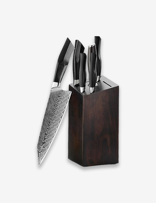 Bold Zenith Series 7pc Damascus Steel Knife Set With Wooden Holder