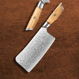 B37 7 Inch Chopping Knife, 67 Layers Damascus Steel Having Olive Wood Handle