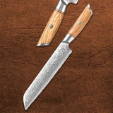 B37S 8.5 Inch Bread Knife, 3 Layers Composite Steel Having Pakka Wood Handle