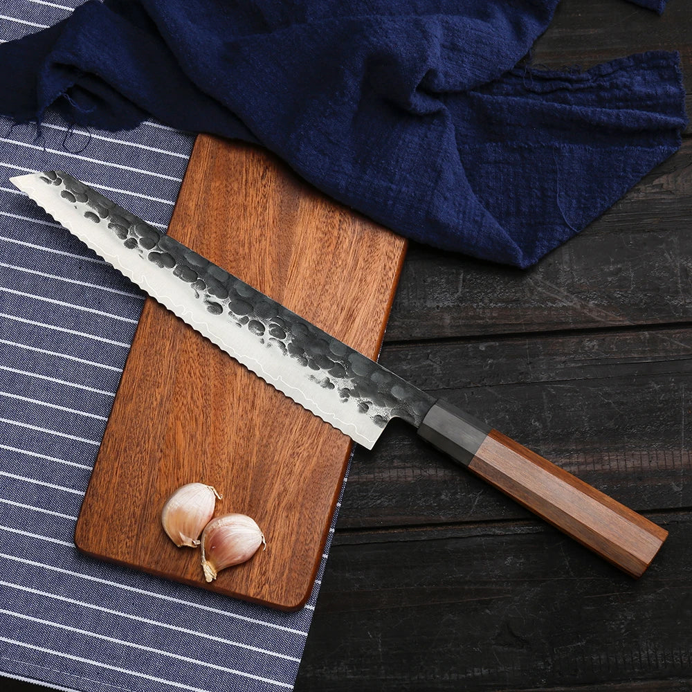 Prime Series 8.5 Inch Composite Steel Bread Knife with Red Wood Handle