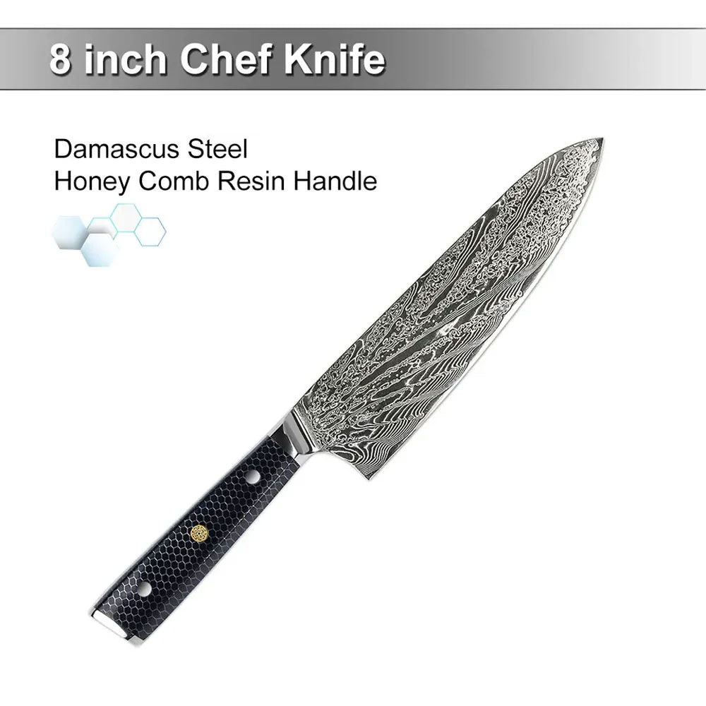 DMS-304 Set of 5 Damascus Chef Knives Having VG10-Honey Comb Handle