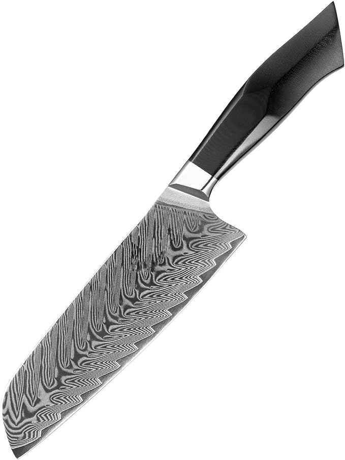 B32 7 Inch Santoku Knife, 67 Layers Damascus Steel Having Black G10 Handle