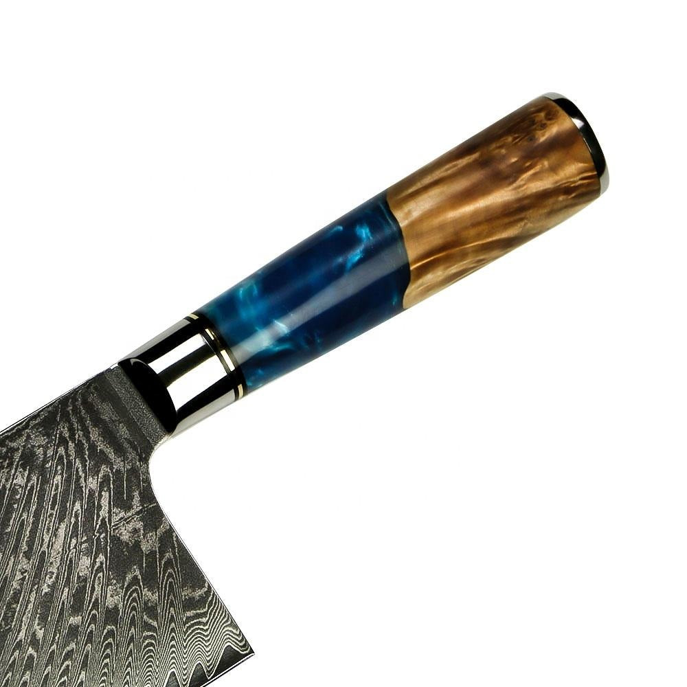 DMS-197 Set of 9 Damascus Chef Knives Having +67 Layers Blade and Stablized Wood Handle