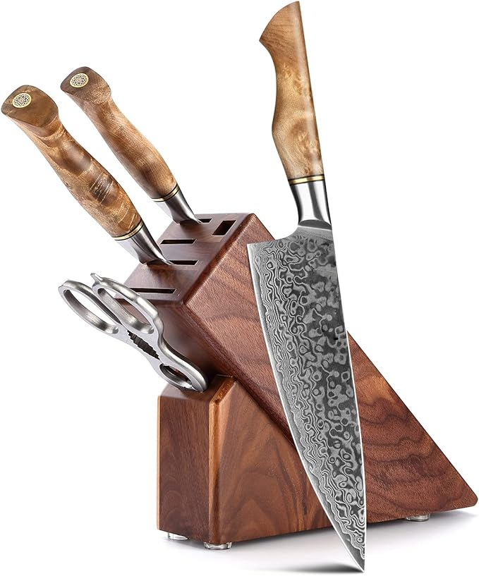B30 5 Pcs Knife Set, 67 layers Damascus steel Having Figured Sycamore Wood Handle