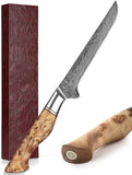 B30 6 Inch Boning Knife, 67 Layers Damascus Steel Having Figured Sycamore Wood Handle