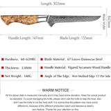 B30 6 Inch Boning Knife, 67 Layers Damascus Steel Having Figured Sycamore Wood Handle