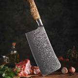 B30 7 Inch Cleaver Knife, 67 Layers Damascus Steel Having Figured Sycamore Wood Handle