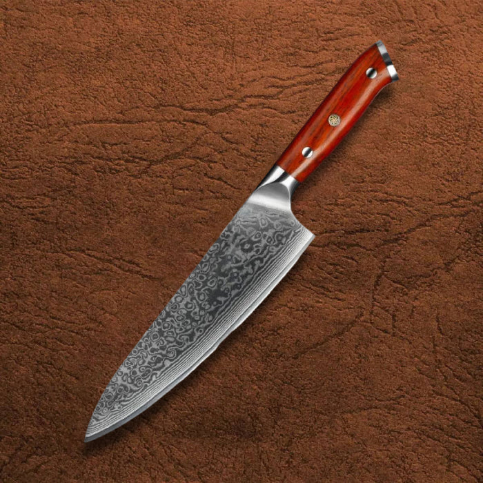 B13R 8 inch Chef Knife, 67 layers Damascus steel Having Nature Rosewood with Triple Rivets Handle