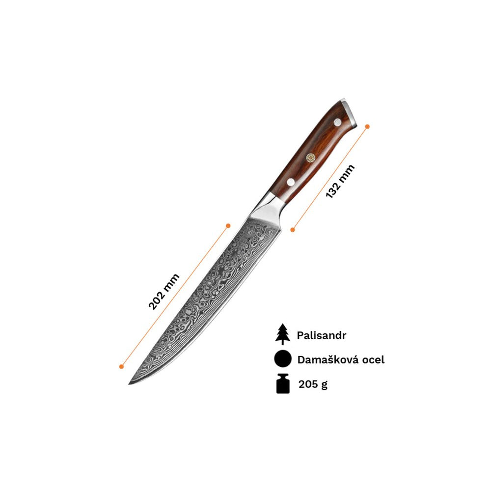 B13R 8 inch Carving Knife, 67 layers Damascus steel Having Nature Rosewood with Triple Rivets Handle