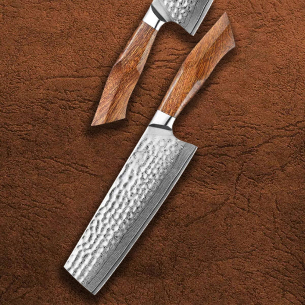 SRS13 7 Inch Nakiri Knife, Original Japan 49 Layers SRS13 Damascus Steel Having North America Desert Ironwood Handle