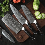 B13h Damascus 4Pcs Japenes Kitchen Knife Set 67 Layer With ebony Wood Handles