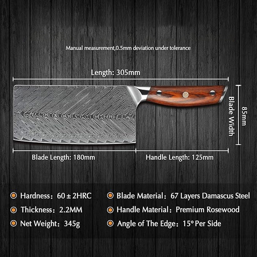 Blade Born Series 7 Inch Damascus Steel Chopping Knife