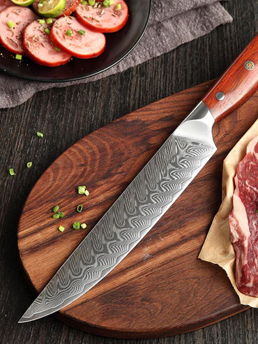 B27 8.5 Inch Carving Knife, 67 Layers Damascus Steel Having Nature Rosewood with Triple Rivets Handle