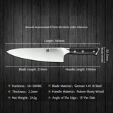 B13 Stainless 8 Inch Chef Knife, German 1.4116 Steel, Having Nature Ebony Wood Handle