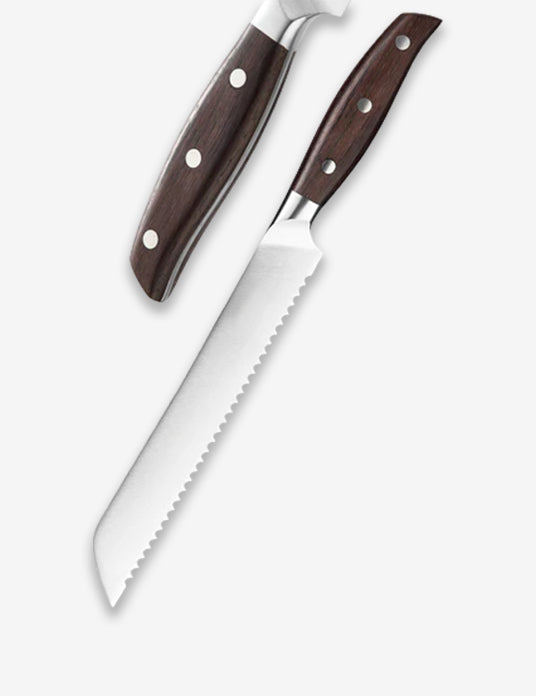 Bias Cut Series 8 Inch German Steel Bread Knife Having Red Sandalwood Handle