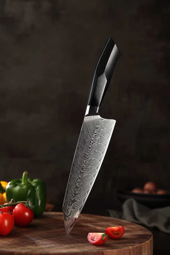 Bold Zenith Series 2Pcs Damascus Steel Chef and Utility Knife With Black Handle