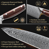 B27 15 Pcs Damascus Knife Set, 67 layers Damascus Steel having Nature Rosewood with Triple Rivets Handle