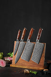 B13R 5pcs Damascus Knife Set, 1 Pc 8″ Chef Knife, 1 Pc 5″ Utility Knife, 1 Pc 7″ Santoku Knife, 1 Pc 7″ Cleaver Knife, 1 Pc Magnet Stand Having Nature Rosewood with Triple Rivets Handle