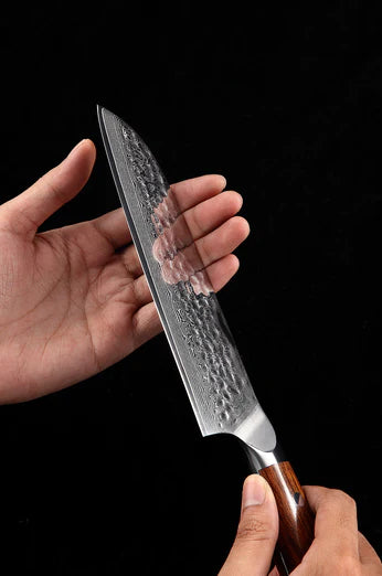 B13D 7 Inch Santoku Knife, 67 Layers Damascus Steel Having Desert Iron Wood Handle