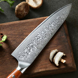B13R 2pcs Damascus Knife Set 1 Pc 8 Inch Chef Knife, 1 Pc 5 Inch Utility Knife Having Nature Rosewood with Triple Rivets Handle