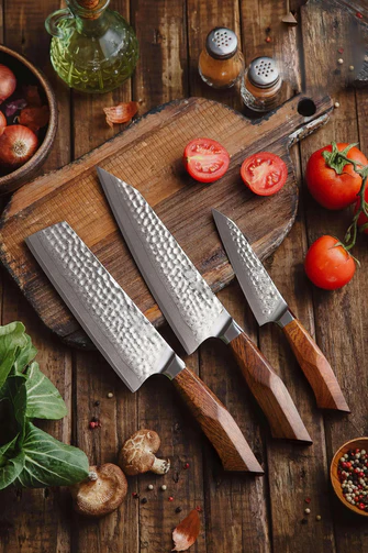 B32D SRS13 3 Pcs Knife Set, Original Japan 49 Layers SRS13 Damascus Steel Having North America Desert Ironwood Handle