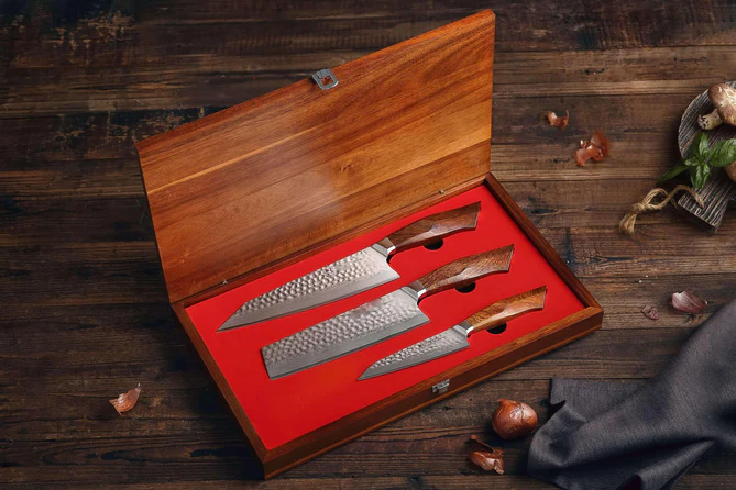 B32D SRS13 3 Pcs Knife Set, Original Japan 49 Layers SRS13 Damascus Steel Having North America Desert Ironwood Handle