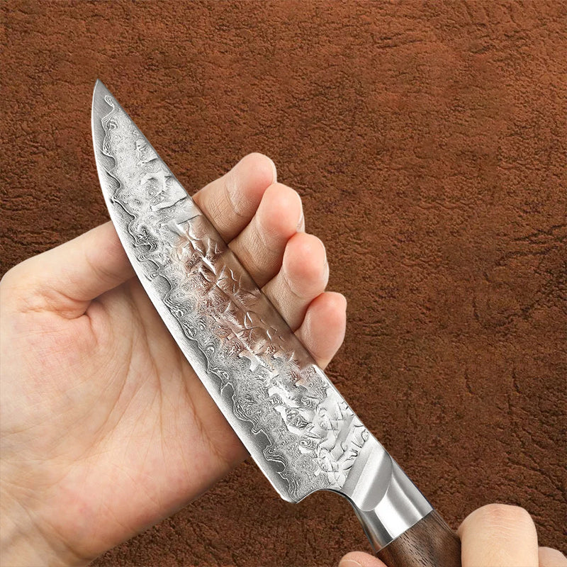B46W 5 Inch Steak Knife, 67 Layers AUS 10 Damascus Steel Having Walnut Wood Handle