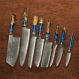 DMS-197 Set of 9 Damascus Chef Knives Having +67 Layers Blade and Stablized Wood Handle