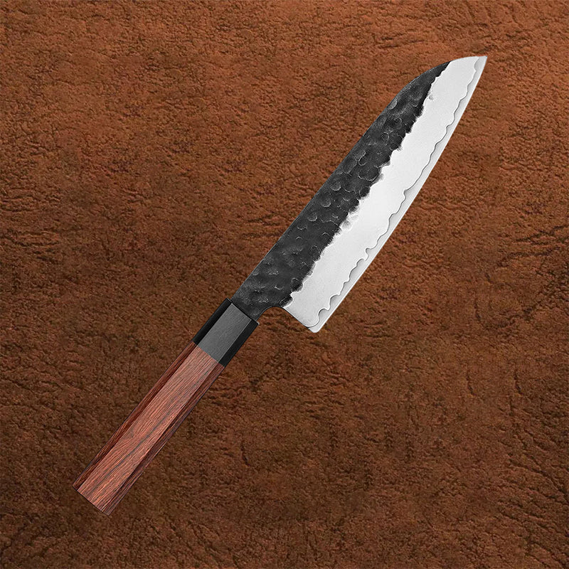 PM8S 7.5 Inch Santoku Knife, 3 Layers 10Cr15CoMoV Composite Steel Having Buffalo Horn + Red Wood